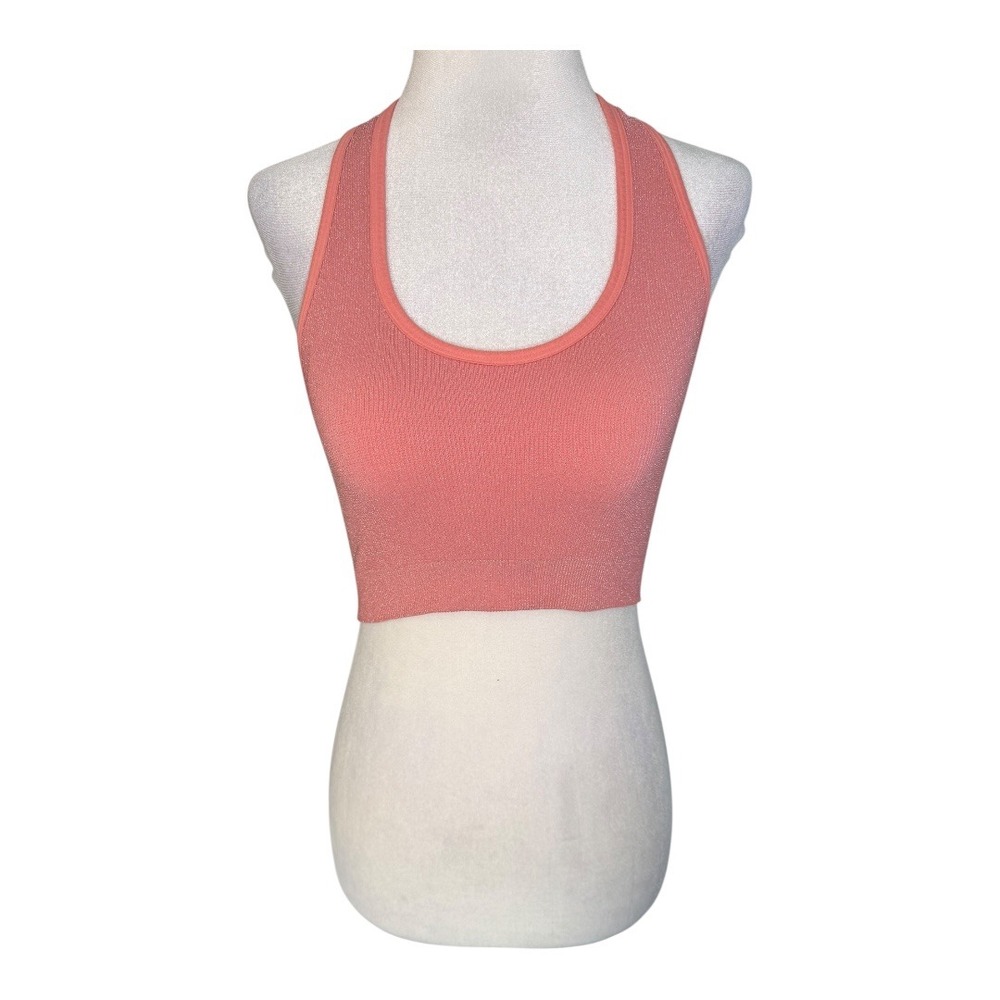 Spiritual Gangster Ribbed Halter Crop Top Coral M L Glitter Sparkle‎